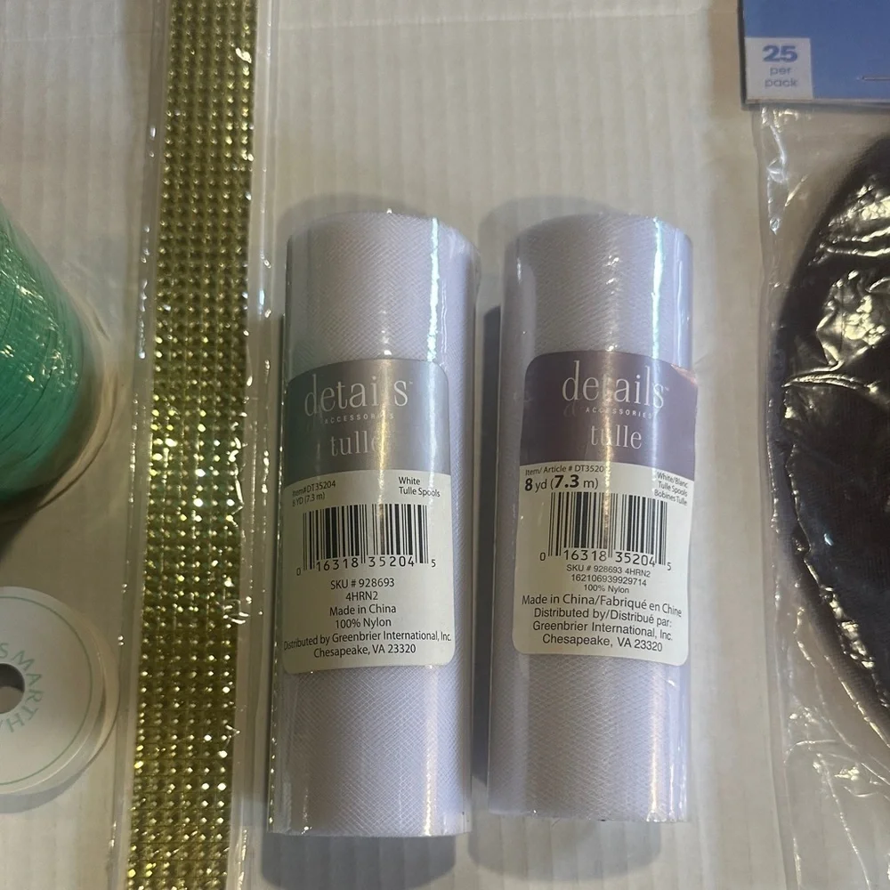 NWT Assorted Home Party craft Supplies Set with tulle ribbon brads stick ons